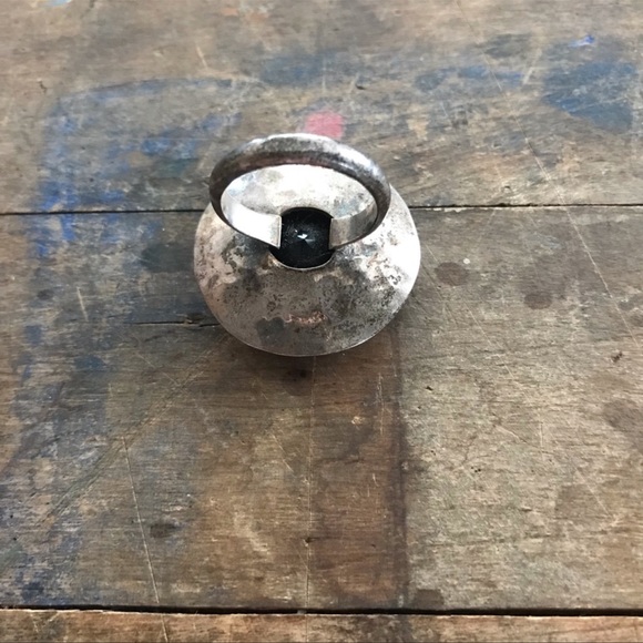 Vintage Large Obsidian Hammered Sterling Silver round Ring size 7 big huge - Picture 3 of 8